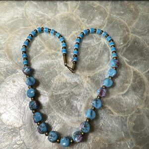 Vintage Japan Ceramic Floral Glazed  Beaded  Necklace